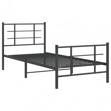Cadru pat metalic cu tăblii de cap/picioare, negru, 90x200 cm - Img 2