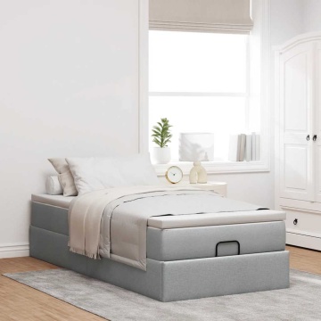 Cadru pat otoman cu saltea țesătură gri deschis 90x200cm - Img 3