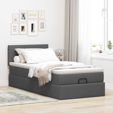 Cadru pat otoman cu saltea țesătură gri închis 100x200 cm - Img 3