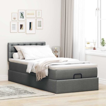 Cadru pat otoman cu saltea țesătură gri închis 100x200 cm - Img 4
