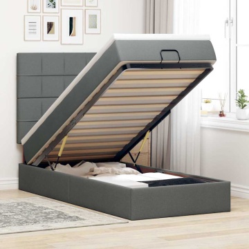 Cadru pat otoman cu saltea țesătură gri închis 100x200 cm - Img 1