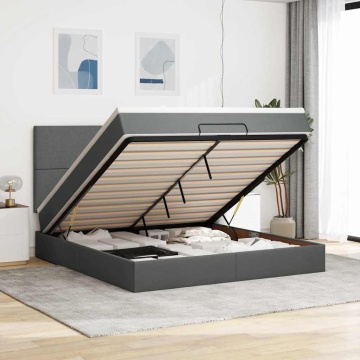Cadru pat otoman cu saltea țesătură gri închis 180x200 cm - Img 1