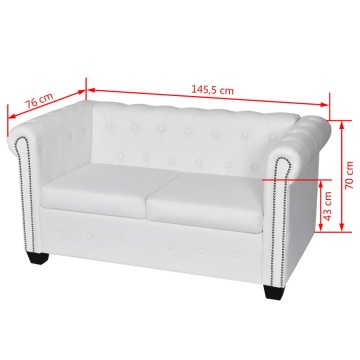 Canapea Chesterfield cu 2 locuri, piele artificială, alb - Img 5