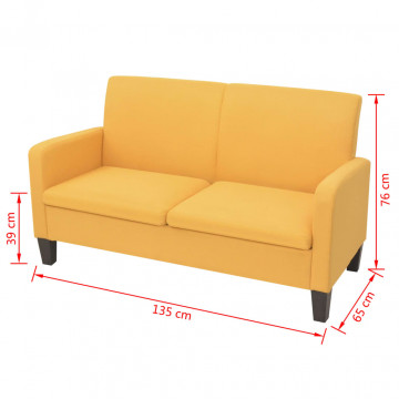 Canapea cu 2 locuri, 135 x 65 x 76 cm, galben - Img 3