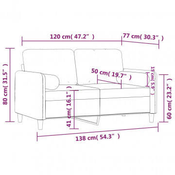 Canapea cu 2 locuri cu pernuțe, gri deschis, 120 cm, catifea - Img 7