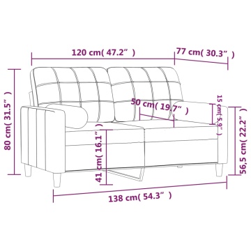 Canapea cu 2 locuri cu pernuțe, gri deschis, 120 cm, textil - Img 7