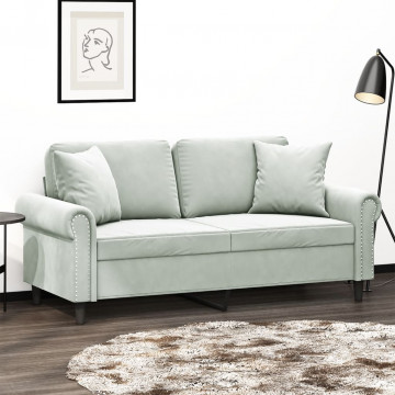 Canapea cu 2 locuri cu pernuțe, gri deschis, 140 cm, catifea - Img 1