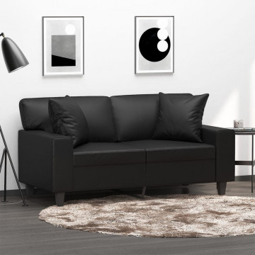 Canapea cu 2 locuri cu pernuțe, negru, 120 cm, piele ecologică - Img 1