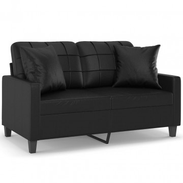 Canapea cu 2 locuri cu pernuțe, negru, 120 cm, piele ecologică - Img 2