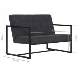 Canapea cu 2 locuri și brațe, gri închis, oțel și material textil - Img 8