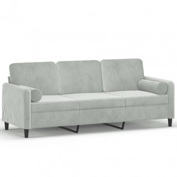 Canapea cu 3 locuri cu pernuțe, gri deschis, 180 cm, catifea - Img 2