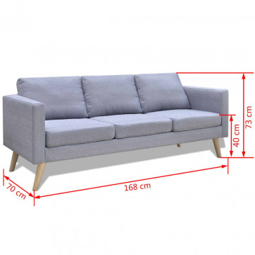 Canapea cu 3 locuri, material textil, gri deschis - Img 4