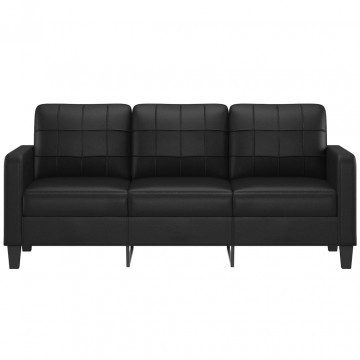 Canapea cu 3 locuri, negru, 180 cm, piele ecologică - Img 3