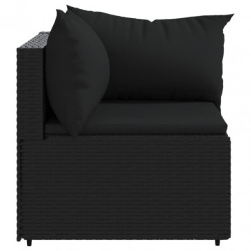 Canapea de colț cu pernă de grădină, negru, poliratan - Img 3
