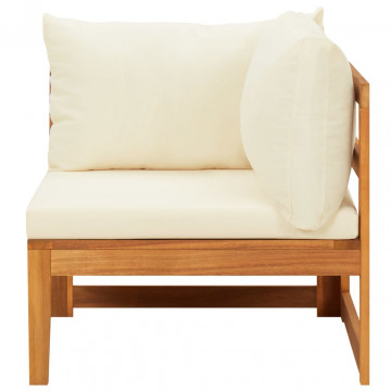 Canapea de colț cu perne alb crem, lemn masiv de acacia - Img 2
