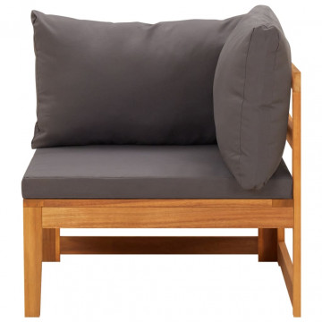 Canapea de colț cu perne gri închis, lemn masiv acacia - Img 2