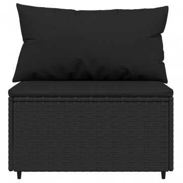 Canapea de mijloc cu pernă de grădină, negru, poliratan - Img 3