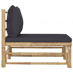 Canapea de mijloc pentru grădină, perne gri închis, bambus - Img 3