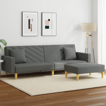 Canapea extensibilă 2 locuri/perne/taburet, gri închis, textil - Img 1