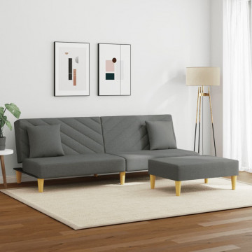 Canapea extensibilă 2 locuri/perne/taburet, gri închis, textil - Img 3