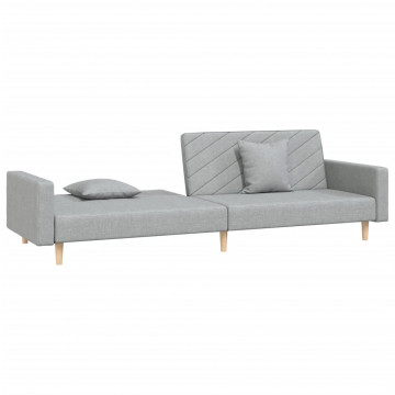 Canapea extensibilă cu 2 locuri, 2 perne, gri deschis, textil - Img 4
