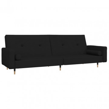 Canapea extensibilă cu 2 locuri, 2 perne, negru, catifea - Img 2