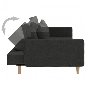 Canapea extensibilă cu 2 locuri, 2 perne, negru, textil - Img 6