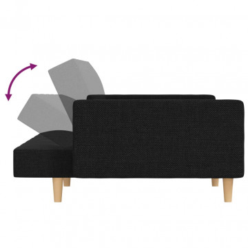 Canapea extensibilă cu 2 locuri, 2 perne, negru, textil - Img 7