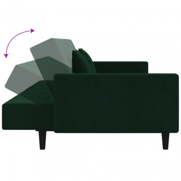 Canapea extensibilă cu 2 locuri, 2 perne, verde închis catifea - Img 6