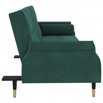 Canapea extensibilă cu perne, verde închis, catifea - Img 8