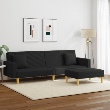 Canapea extensibilă cu pernuță și taburet 2locuri negru textil - Img 3
