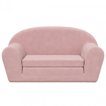 Canapea extensibilă pentru copii cu 2 locuri, roz, pluș moale - Img 3