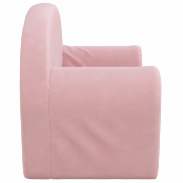 Canapea extensibilă pentru copii cu 2 locuri, roz, pluș moale - Img 8