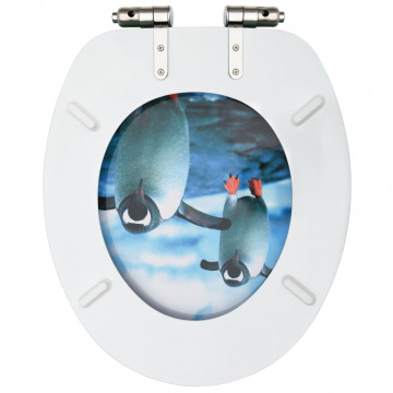 Capac WC cu închidere silențioasă, MDF, model pinguini - Img 6