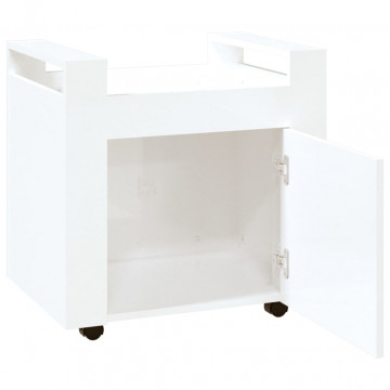 Cărucior de birou, alb extralucios, 60x45x60 cm, lemn prelucrat - Img 6