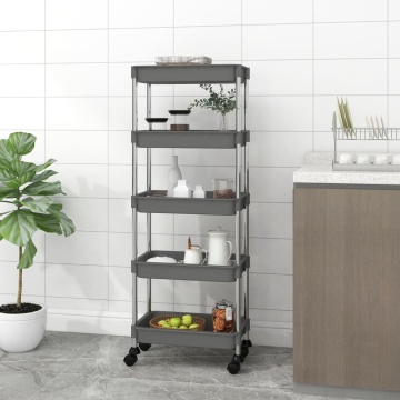 Cărucior de bucătărie 5 niveluri gri 42x29x128 cm fier și ABS - Img 1