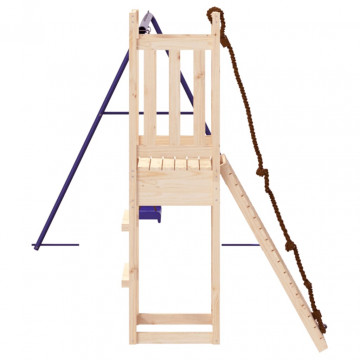 Căsuță de joacă cu perete de cățărat și leagăne, lemn masiv pin - Img 5