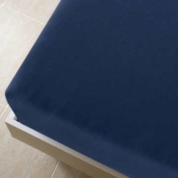 Cearșaf de pat cu elastic, bleumarin, 90x200 cm, bumbac - Img 3