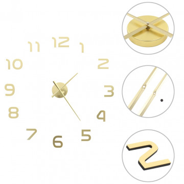 Ceas de perete 3D, auriu, 100 cm, XXL, design modern - Img 1