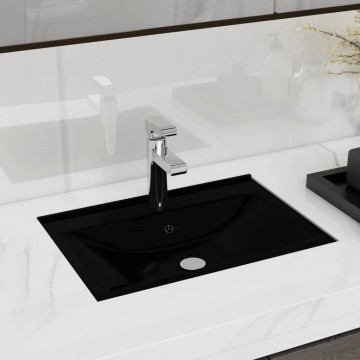 Chiuvetă baie loc robinet/preaplin negru ceramic dreptunghiular - Img 2