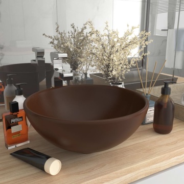 Chiuvetă baie lux maro închis mat 32,5x14 cm ceramică rotund - Img 1