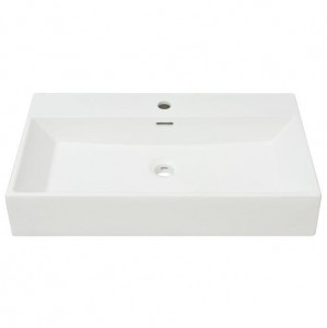 Chiuvetă baie, orificiu robinet, ceramică, 76x42,5x14,5 cm, alb - Img 3