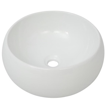 Chiuvetă de baie cu robinet mixer, ceramică, rotund, alb - Img 4