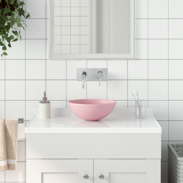 Chiuvetă de baie, roz mat, ceramică, rotund - Img 1