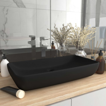 Chiuvetă dreptunghiulară de lux, negru mat, 71x38 cm, ceramică - Img 1