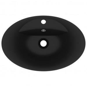 Chiuvetă lux cu preaplin, negru mat, 58,5x39 cm ceramică, oval - Img 4