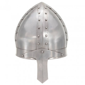 Coif cavaler medieval antic, jocuri de rol, argintiu, oțel - Img 2