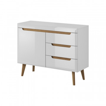 Comoda si dulapuri Scandi SC04 alb - alb lucios - stejar Riviera 107 cm 1D3S - Img 1