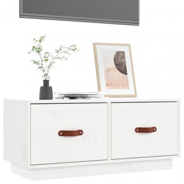 Comodă TV, alb, 80x34x35 cm, lemn masiv de pin - Img 4