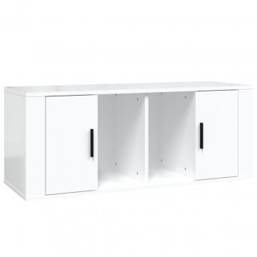 Comodă TV, alb extralucios, 100x35x40 cm, lemn prelucrat - Img 2